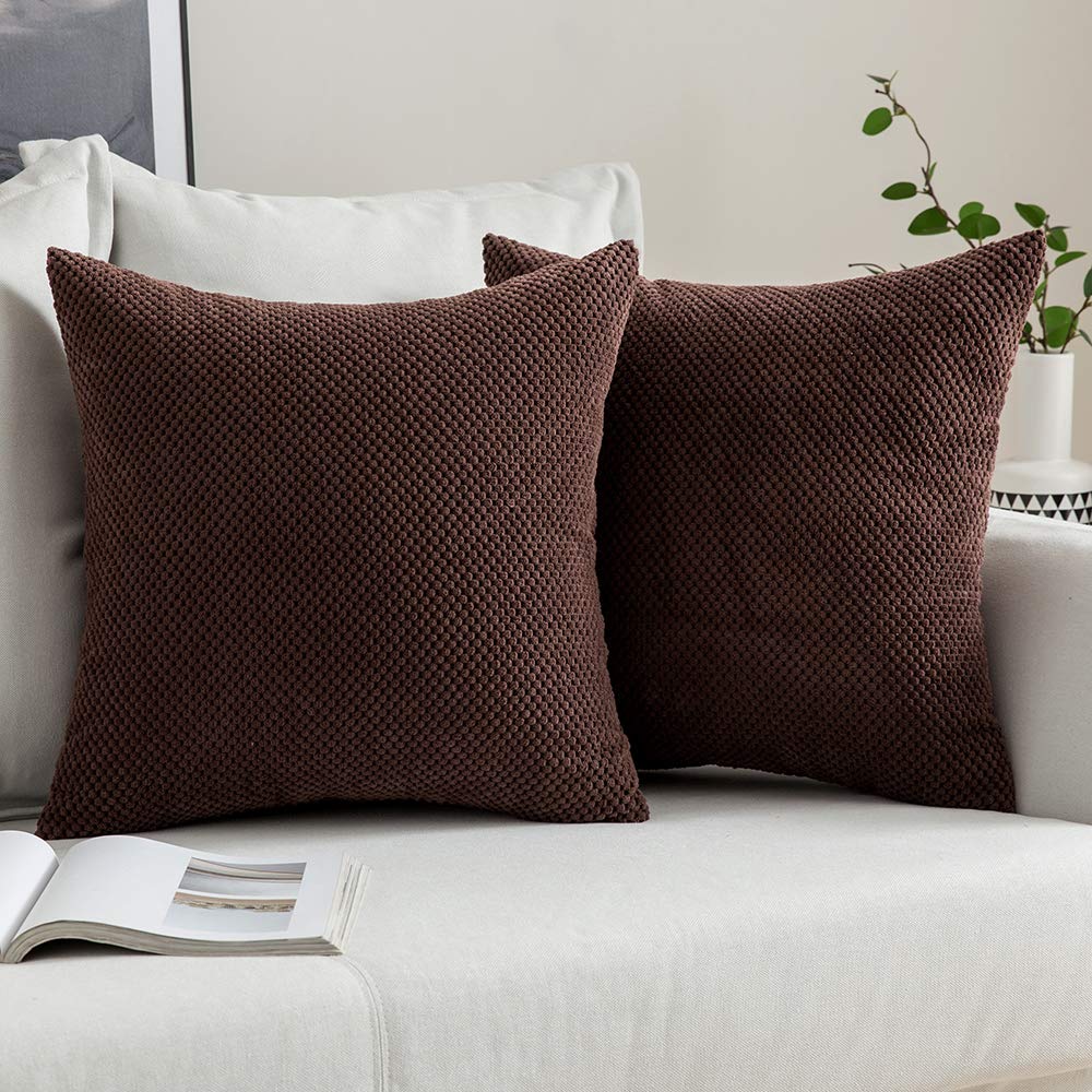 MIULEE Corduroy Cushion Cover Fabric Granule Throw Pillow Case Square Solid Home for Sofa Chair Couch Bedroom Decorative Pillowcases with Invisible Zipper 2 Pieces Coffee 40x40cm 16x16 Inch — image 1