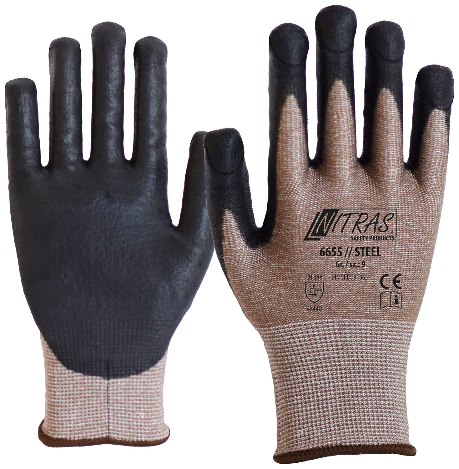 Nitras 6655 Steel Puncture Resistant Safety Gloves - Anti Cut and Piercing Protection Gloves - 9 L