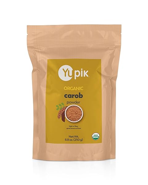 YUPIK ORGANIC PURE RAW CAROB POWDER 8.8 OZ, USDA CERTIFIED, NON-GMO, VEGAN, GLUTEN-FREE, CAFFEINE-FREE, UNROASTED, PREMIUM SUPERFOOD FOR BAKING & SMOOTHIES