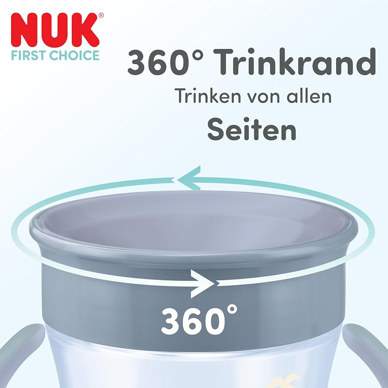 Mini Magic Cup Night Trinklernbecher, ab 6 Monaten, Grün & Grau, 160 ml, 360° Auslaufschutz-Rand, Trinkbecher mit rutschfesten Griffen, leuchtet im Dunkeln, 2 Stück