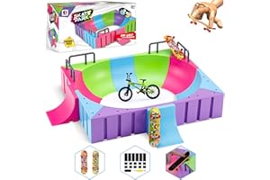 RNGODO Fingerboard Skate Park Kit,12-in-1 Bigger Finger Skateboard Ramp Set with 2 Fingerboards,1 Finger Bike, 12 Deck Ramp for Boys or Girls Gift, Mini Finger Board Skate Training for Kids Ages 3+