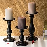 Matte Black Pillar Candle Holders Set of 3-10", 8", 6”H Candlestick Candle Holders Stand, Home Coffee Table Decor Decorations Centerpiece for Dining/Living Room