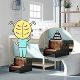 HOOBRO Kids Step Stool Two-Tier Wooden Stool Non-Slip Pads Rustic Brown Black view 4