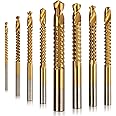 Rocaris 8 Pack Titanium Coated HSS Twist Drill Bits, 3-10mm Serrated Side Cutting Drill Bit Woodworking Tools for Plastic Metal Wood Hole