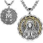 Zaruiqun Virgin Mary Necklace 925 Sterling Silver Mother Mary Necklace Religious Protector Pendant Virgin Mary Jewelry Gifts for Men Women