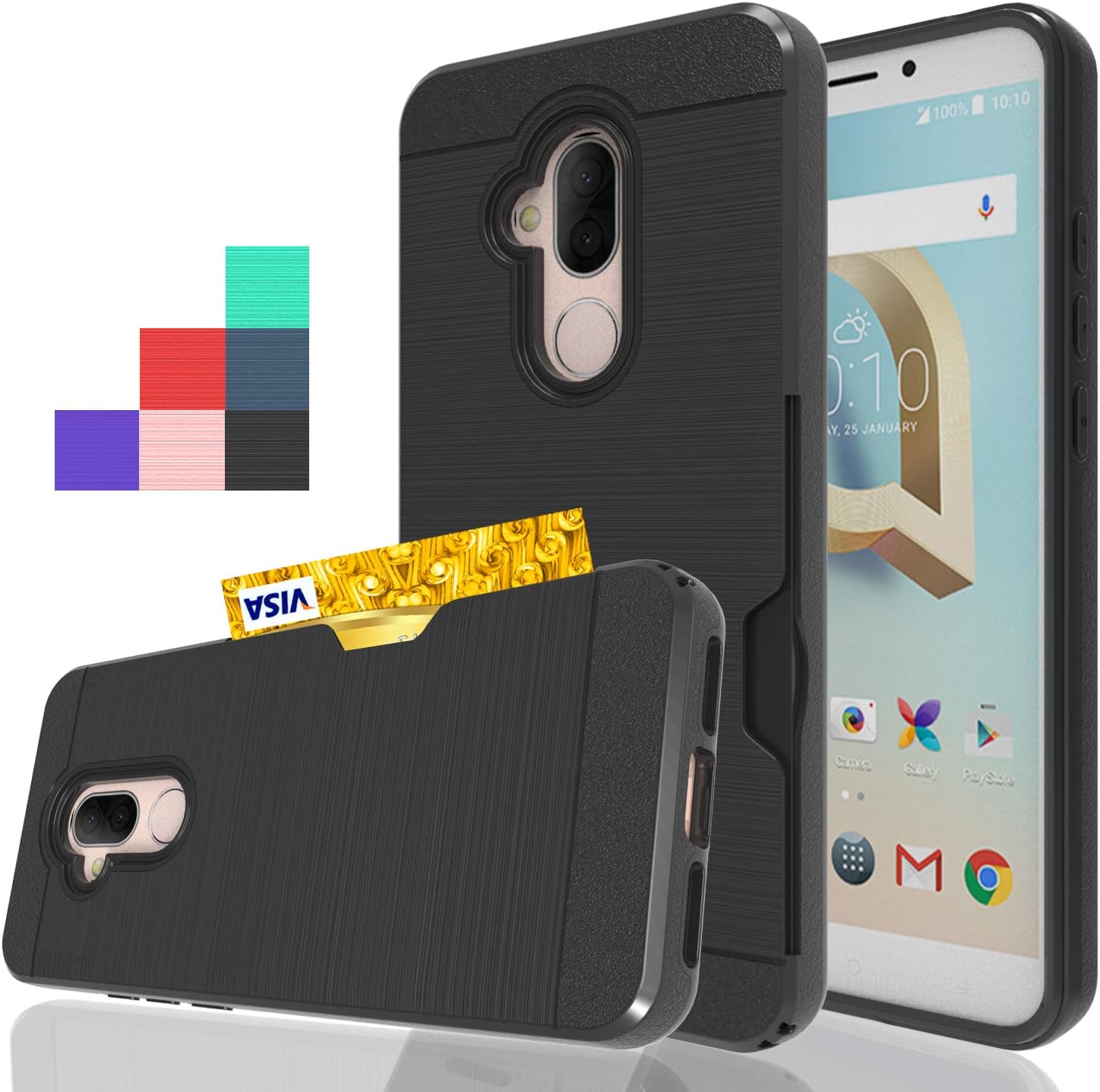 Wtiaw Phone Cases:Alcatel 7 Case,Alcatel 7 Folio Case,Alcatel ACTL6062 Case,T-Mobile Revvl 2 Plus Case,Alcatel 7 (6062) Case,Alcatel 7 Phone Case,1 Card Slots Holder Case for Alcatel 7-CK Black