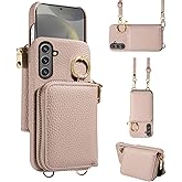 Furiet Wallet Case for Samsung Galaxy S25 Plus S25+ 5G with Shoulder Strap Ring Buckle, Luxury PU Leather Zipper Flip Organ Purse Card Holder Stand Full Body Cell Phone Cover for S25Plus 25S 25+ Khaki