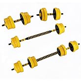 2-in-1 Adjustable Weight Set 30/44 Lb, Adjustable Weights with Foam Shoulder Connector Used As Dumbbell and Barbell Set, Yellow