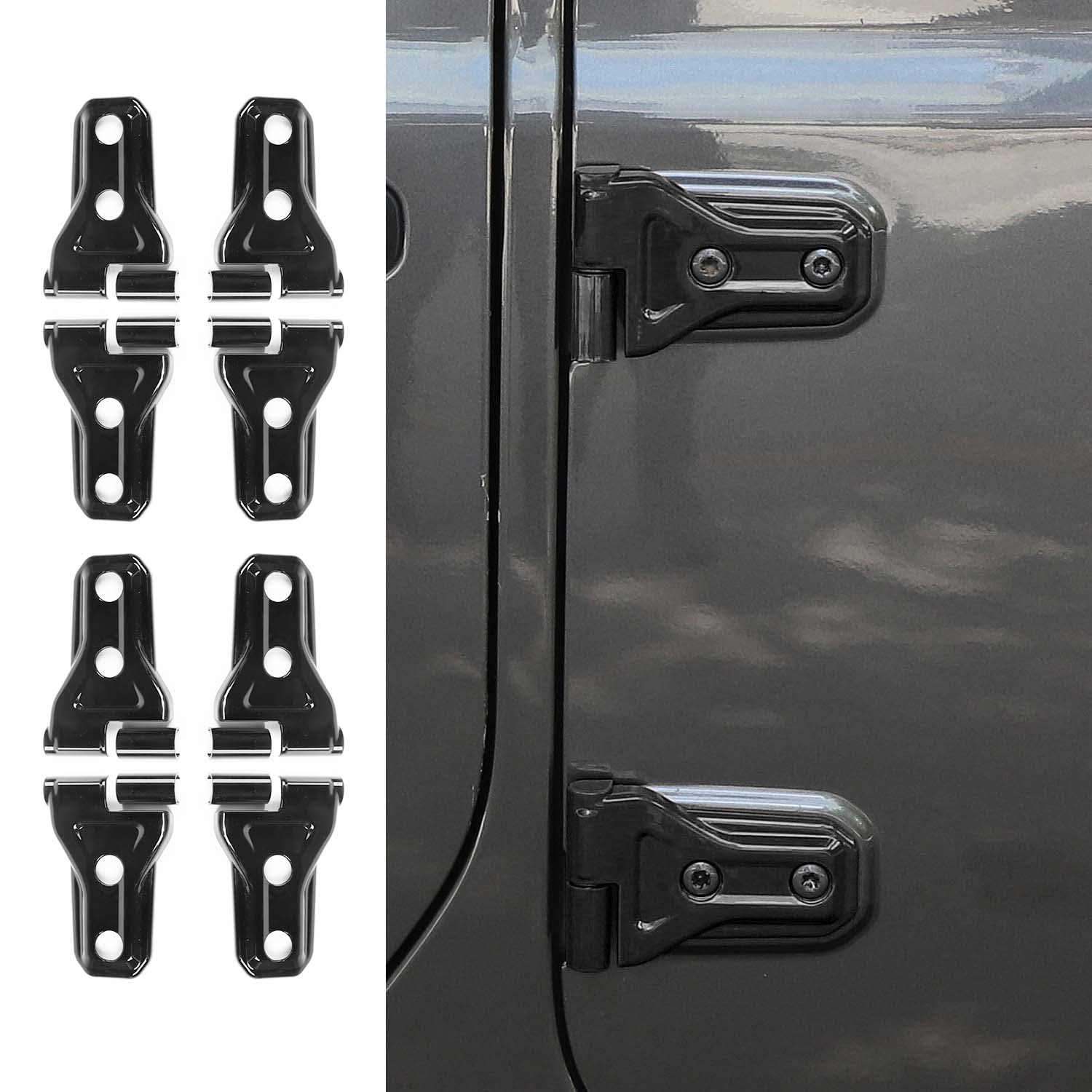 Photo 1 of RT-TCZ Jeep Wrangler JL JLU 4-Door & Gladiator JT 2018-2024 Door Hinge Cover Trim, Black, ABS Plastic, Surface Mount, 8 Pack