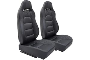 WIILAYOK 2 Pack Racing Seats, PVC Leather Universal Bucket Seats Pair with Dual Lock Sliders for Front-Back Adjustment - Automotive Racing Seats Pair for Cars, Black