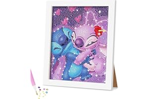 xiangsushijie Diamond Painting Kit for Kids with Frame Easy Small Anime Diamond Art for Kids Ages 6-8-10-12 and Girls Boys Adult Beginners 7"X9" (Stitch and Angel)