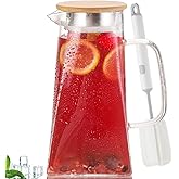 ASANMEYO Glass Water Pitcher with Wood Lid, Square Base Heavy Duty Water Carafe, Fridge Jug for Hot/Cold Beverages - 1600ml /1.6liters