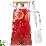 ASANMEYO Glass Water Pitcher with Wood Lid, Square