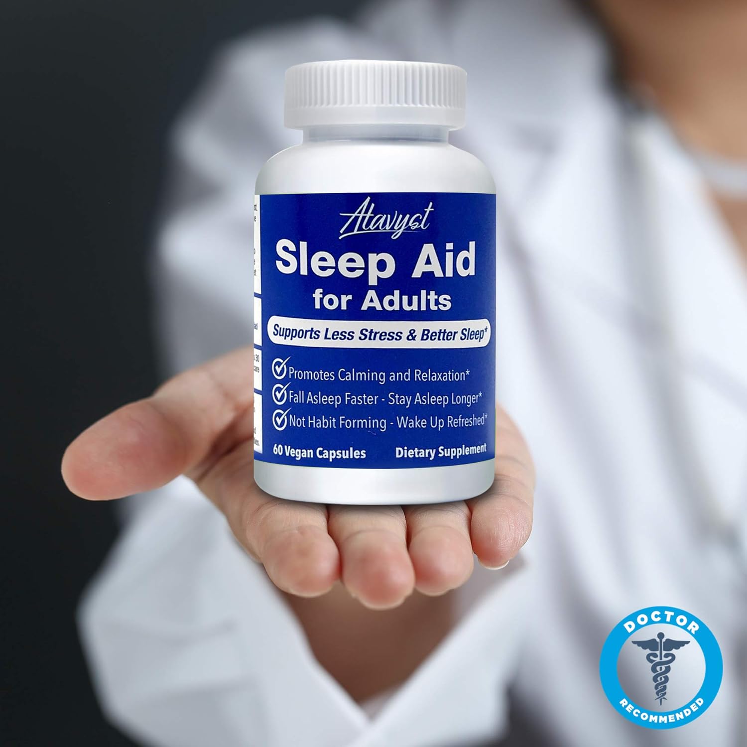 Atavyst Sleep Aid for Adults - Supports Relaxation, Calming and Sleep - Valerian Root, L-Theanine, Melatonin and GABA - Includes Extracts of Chamomile, Passion Flower, Lemon Balm and Hops: Health & Personal Care