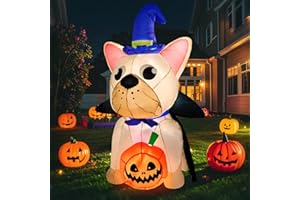 VICHTOP 5FT Halloween Inflatable Decoration,Magic Puppy with Pumpkin Outdoor Decor,Waterproof Design,Halloween Blow-up Pumpkin with Built-in Lights,Suitable for Yard,Parties,Gardens