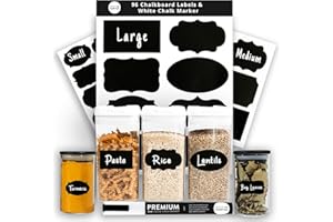 SAVVY & SORTED 96 Chalkboard Labels for Storage Bins, Chalkboard Stickers with Chalk Maker, Chalk Labels for Containers, Chalk Labels for Organizing, Removable Chalkboard Label Stickers, Glass Bottle Labels for Jars