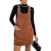 WDIRARA Women's Corduroy Overall Mini Dress Adjustable Straps Sleeveless Slim Fit Casual Dresses with Pockets