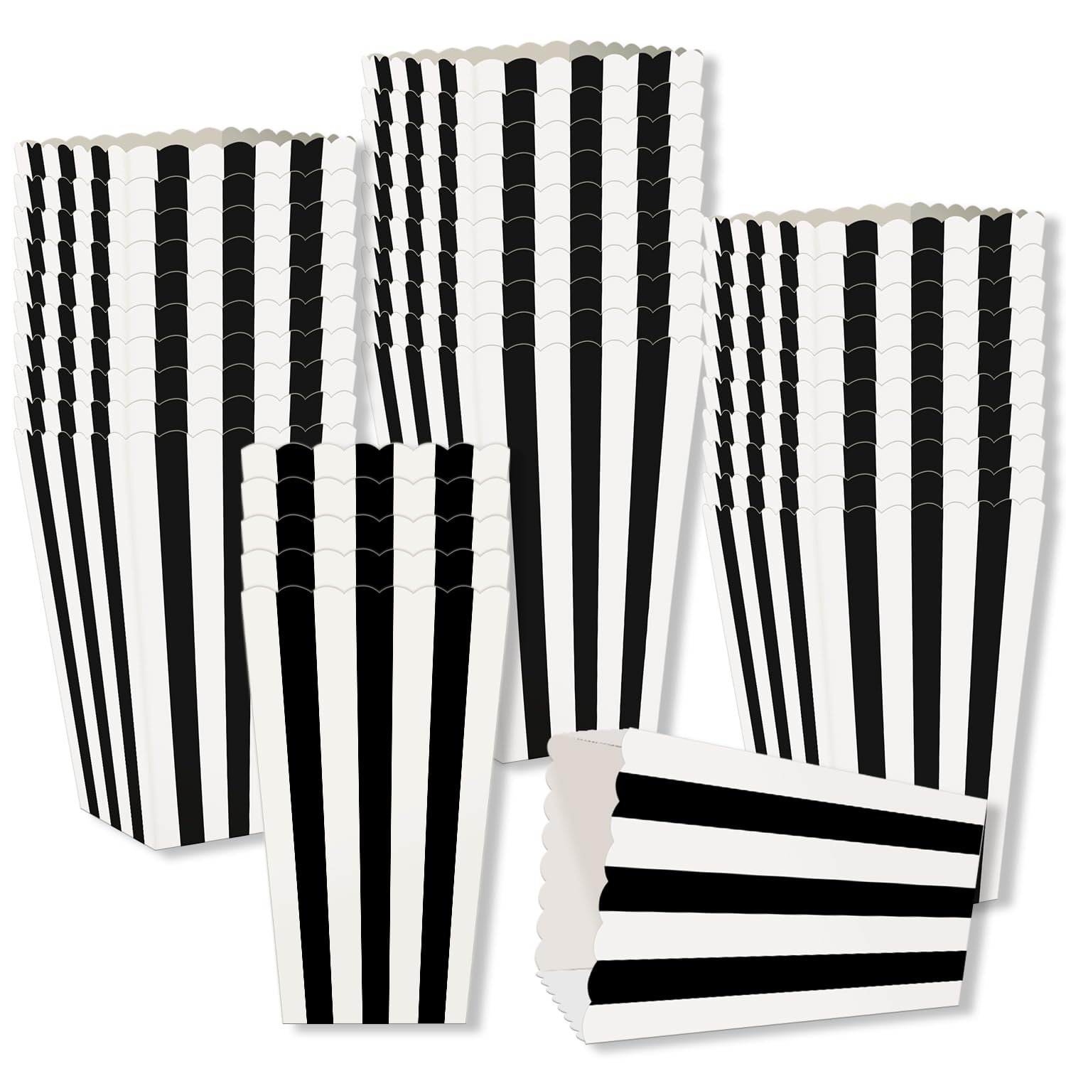 Photo 1 of 36 Pcs Black and White Striped Popcorn Boxes 2 x 4.5 x 2.7 inch Mini Popcorn Boxes for Movie Decorations Cardboard Popcorn Container for Party Disposable Snack Popcorn Boxes