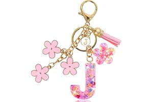 Jusen Resin Alphabet Initial Letter Keychain Tassel Flower Pendant Key Ring for Purse Handbag Car Keys