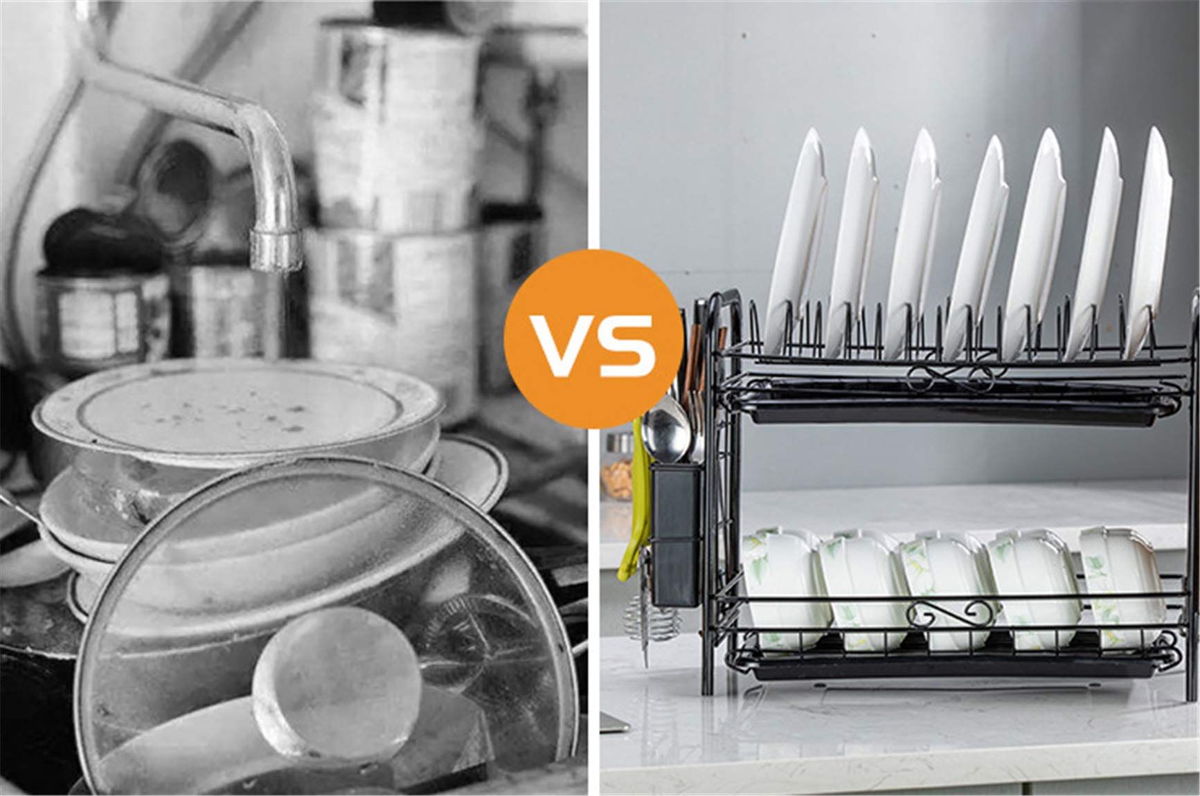 Dish Drying Rack 2-Tier Chrome Plating Dish Rack Stainless Steel Kitchen Dish Drainer Rack Organizer Tool-Free Installation With Utensil Holder/Drain Board/Cup Hoder 2 Layers Cutlery Rack