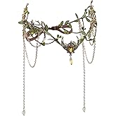 MOSTORY Woodland Elf Crown for Women - Medieval Elf Headpiece with Tassel for Renaissance Renfaire Fae Cosplay Viking Outfit