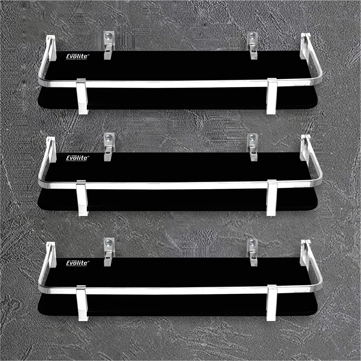 Evolite Black Premium Glass Shelf Corner for Bathroom, Kitchen, Wall