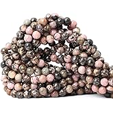 CHEAVIAN 60PCS 6mm Natural Black Line Rhodochrosite Gemstone Smooth Round Loose Beads for Jewelry Making 1 Strand 15"
