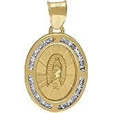 Jewels By Lux 14Kt Yellow Gold Unisex Cz Textured Lady Of Guadalupe Religious Oval Charm Pendant