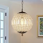 HUOKU Antique Crystal Globe Chandelier, 11.8" Vintage Small Sphere Chandelier Crystal Pendant Light Fixture for Foyer Dining 