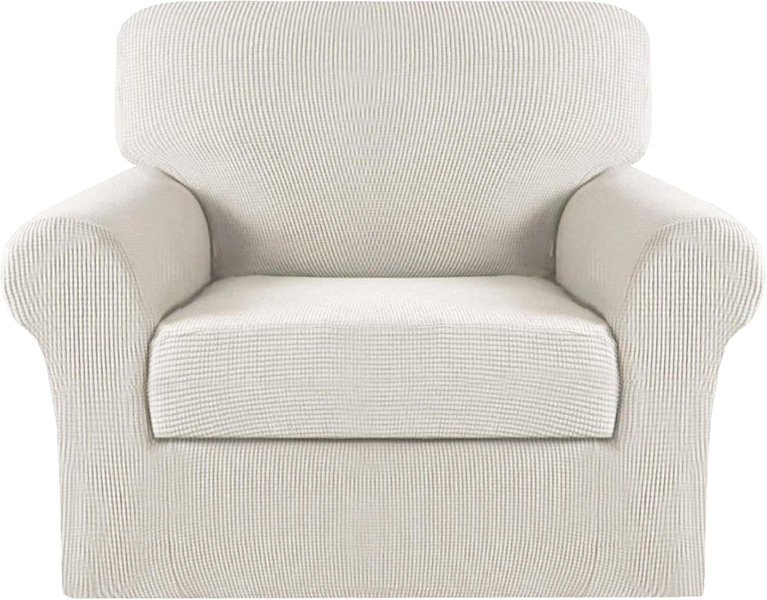 Slipcovers - Turquoize 2 Piece Chair Covers Chair Slipcovers for Living Room Armchair Sofa Covers Chair Couch Cover with Arms Washable Furniture Protector for Chairs Feature Thick Jacquard Fabric (Chair, Ivory)