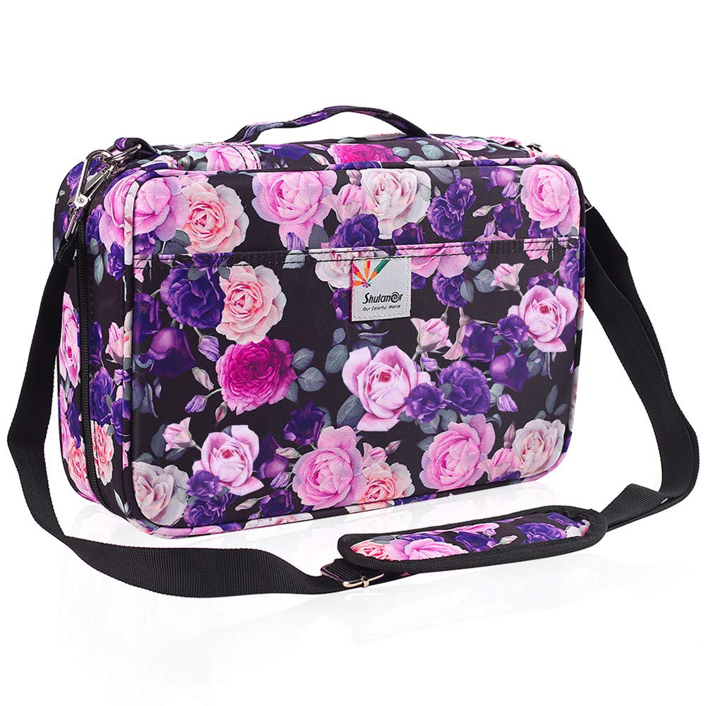 Shulaner 400 Slot Pencil Case Holder, Holds 420 Colored Pencils or 280 Color Gel Pens with Zipper Closure Large Capacity Nylon Pen Organizer - Purple Rose