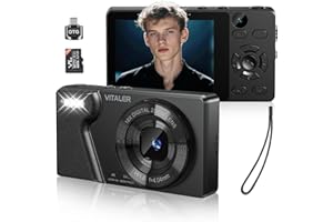 Vitaler Digital Camera with Front Rear Lens, Autofocus 64MP 4K Camera for Photography with 32GB Card, Portable Compact Point 