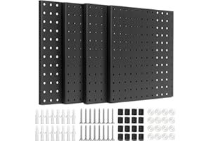 CINDALOG 4 Pack Metal Pegboard Panels Heavy Duty Wall Organizer, Black Metal Pegboard Panels Garage Wall Organizer for Shops, Warehouse, Garage Tool Storage, Craft Room, Kitchen (12x12inch - 4pcs)
