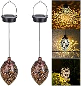 Tomshine Solar Lantern Outdoor Hanging Light Garden Decor Olive Carved Metal