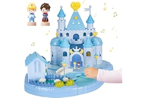 fygurso Dream House Princess Castle Playset with 2 Magnetic Control Movable Little People Toys, Magnetic Doll House Building Toys with Light &Music for Pretend Play, Gift for Girls Toys Kids ages 6-12
