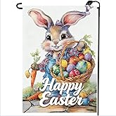 Happy Easter Garden Flags 12x18 Double Sided, Small Burlap Bunny Carrot Eggs Garden Flag Easter Holiday Outdoor Yard Decorations
