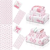 VitalCozy Pink Bow Bathroom Towels Set Coquette Hand Towels for Kitchen Pink Bow Bathroom Decor Coquette Gifts for Wedding Bridal Shower Supplies