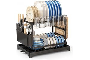 axGear Dish Rack Sink Rack Drain Strainer Basket 2 Tier Drying Kitchen Over The Sink with Drainboard and Utensil Holder