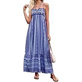 ABYOVRT Women Boho Maxi Dress Crochet Patchwork Sleeveless Long Flowy Swing Dress Pink Beach Sundresses