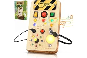 OAKJAR Montessori Musical Busy Board, Wooden Sensory Montessori Toys with Lights, Baby Travel Toys, Birthday for Boys Girls 1 + Year Old, Toddler Educational Activities