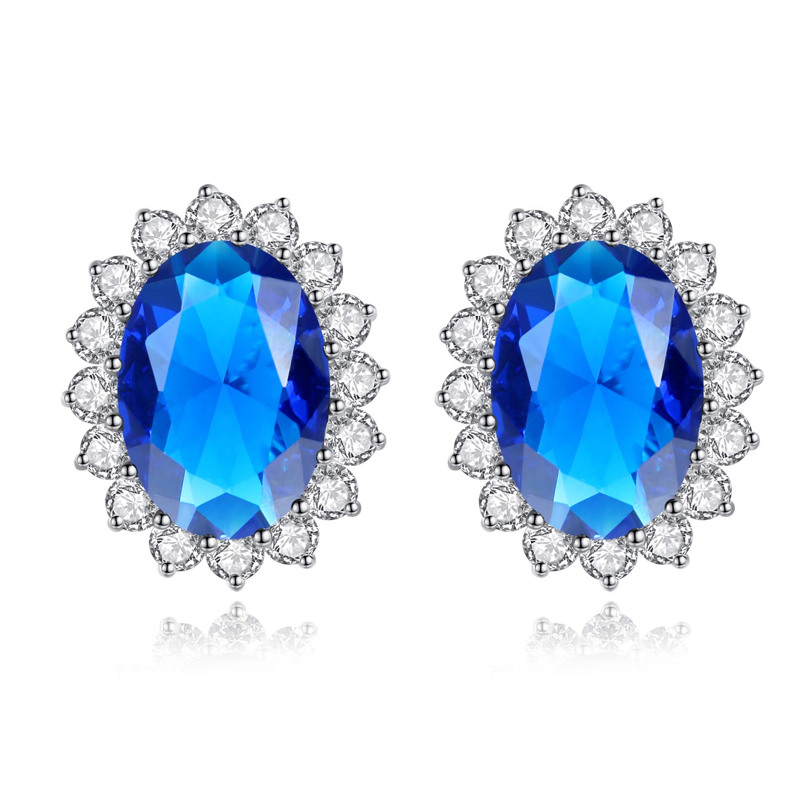 VIKI LYNN 925 Sterling Silver Synthetic Blue Sapphire Earrings with 3A Cubic Zirconia Halo Engagement Jewelry for Women