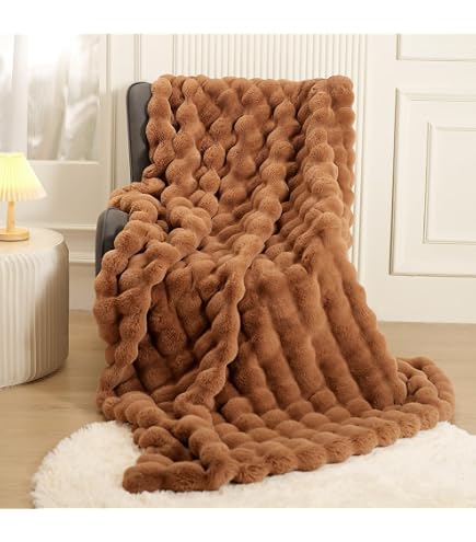Manta Esponjosa De Piel Sintética Queen 90x90" - Suave, Con Diseño De Burbujas, Para Sofá Y Cama
