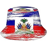 Cute Haiti Flag Bucket Hats Fashion Sun Cap Packable Outdoor Haitian Boonie Cap for Unisex Women and Men