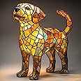 Fanyil Glowbuddy Dog Lamp - Cute Stained Glass Style Resin Night Light (Corgi, Bulldog, Dachshund Designs) - Vintage Home Decor, Table Art Light