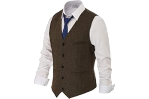 PJ PAUL JONES Men's Herringbone Tweed Suit Vest Casual Wool Blend Waistcoat