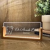 Personalized Name & Title Desk Name Plate Stand Dentist Medical Doctor Dental Specialist Hygienist Nurse, Front Desk Professional Work Sign Plaque LED Light Wood Holder Nameplate Office Decor Gift