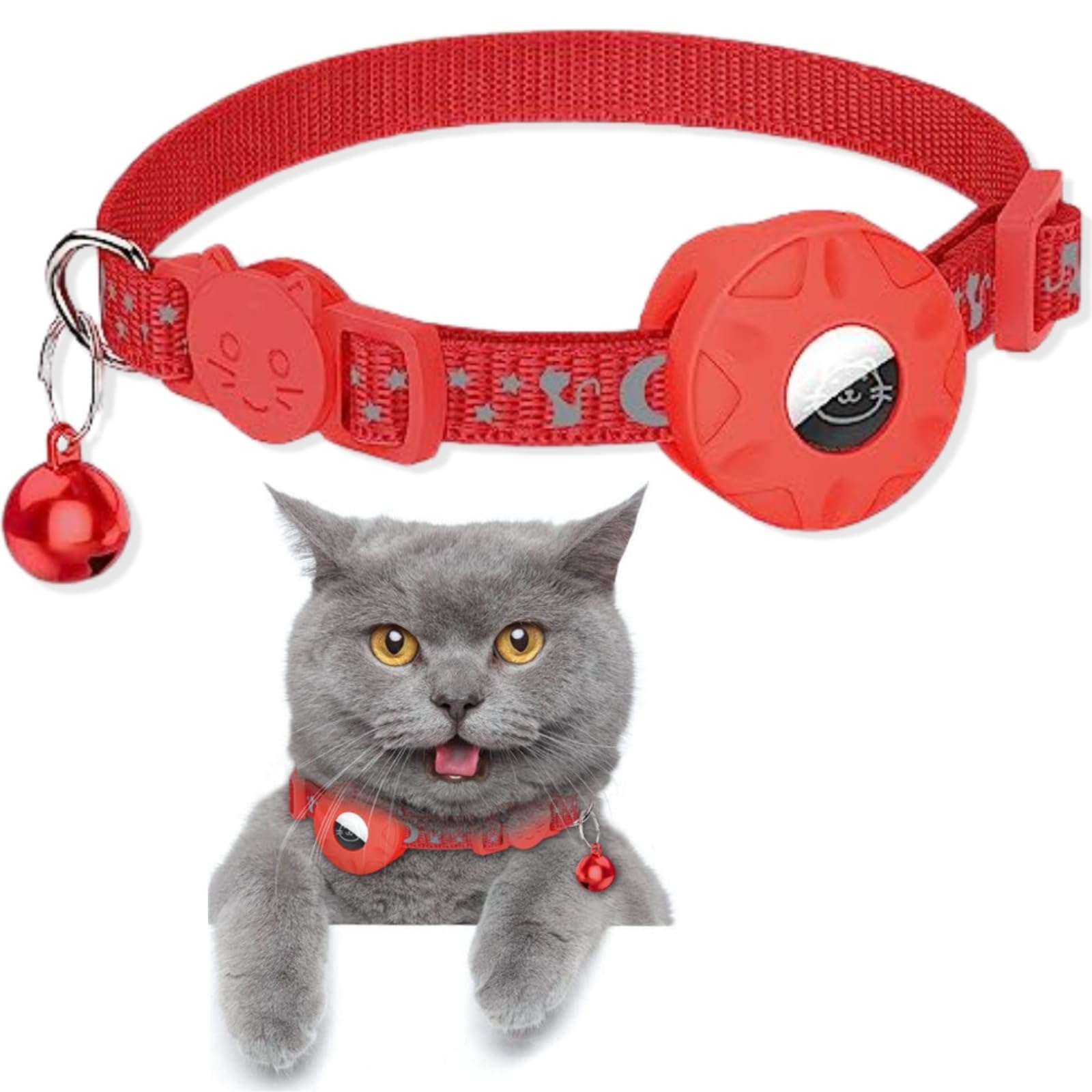 Airtag Cat Collar, Reflective Air tag Cat Collar with Airtag Holder and Bell, Lightweight Cat Tracker Collar, Cat AirTag Collar with Breakaway Safety Buckle for Cat Dog Kitten Puppy (Red) — image 1