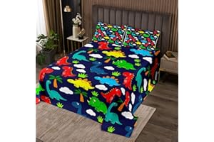 Feelyou Dinosaur Bedspread Twin Size Cartoon Jungle Dino Coverlet Set Cute Quilted Coverlet for All Season with 1 Pillowcase 