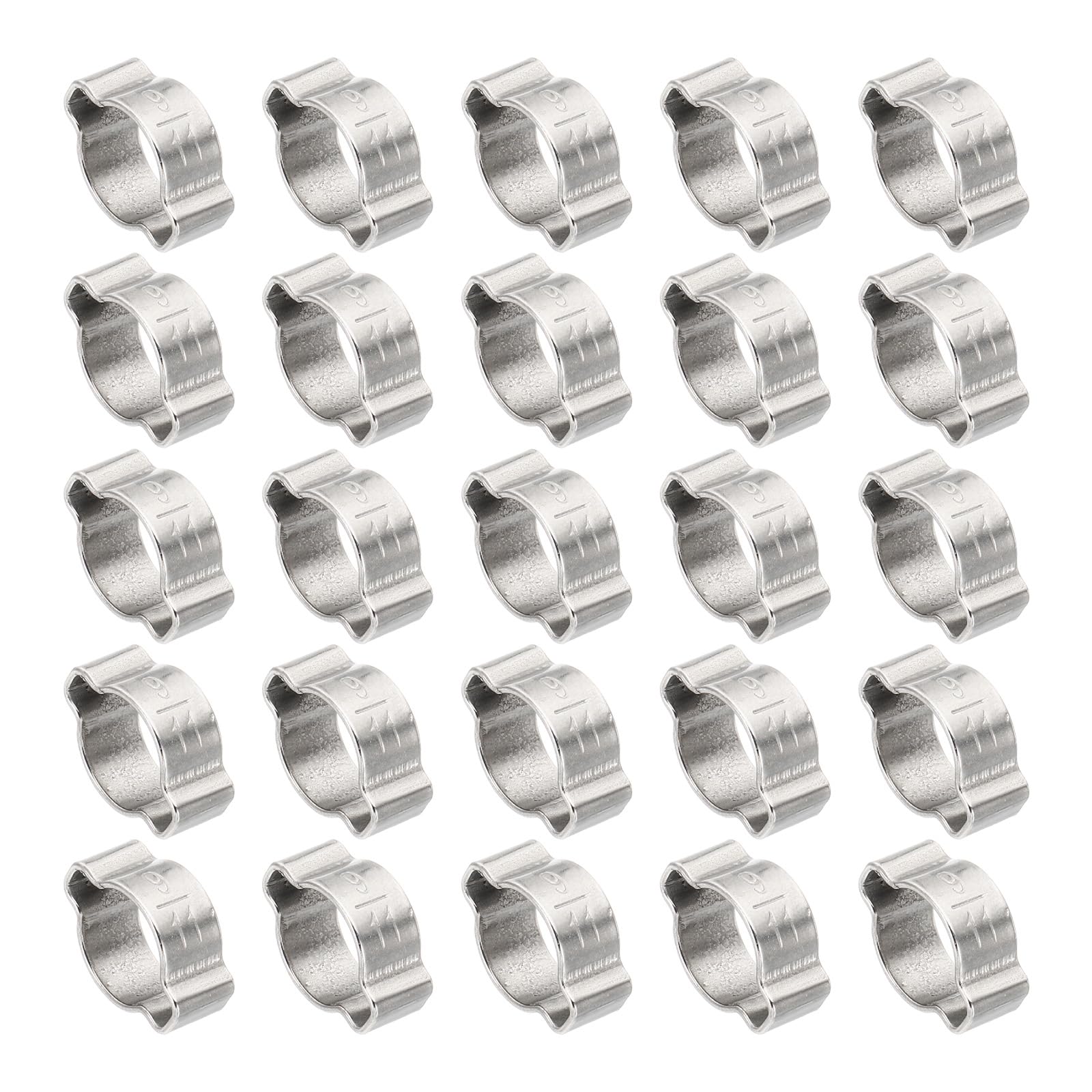 PATIKIL 30 Pack 9-11mm Double Ear Hose Clamp, 304 Stainless Steel O Clip Crimp Rings for Fuel Petrol Pipe Tube Fitting Connections, Silver Tone
