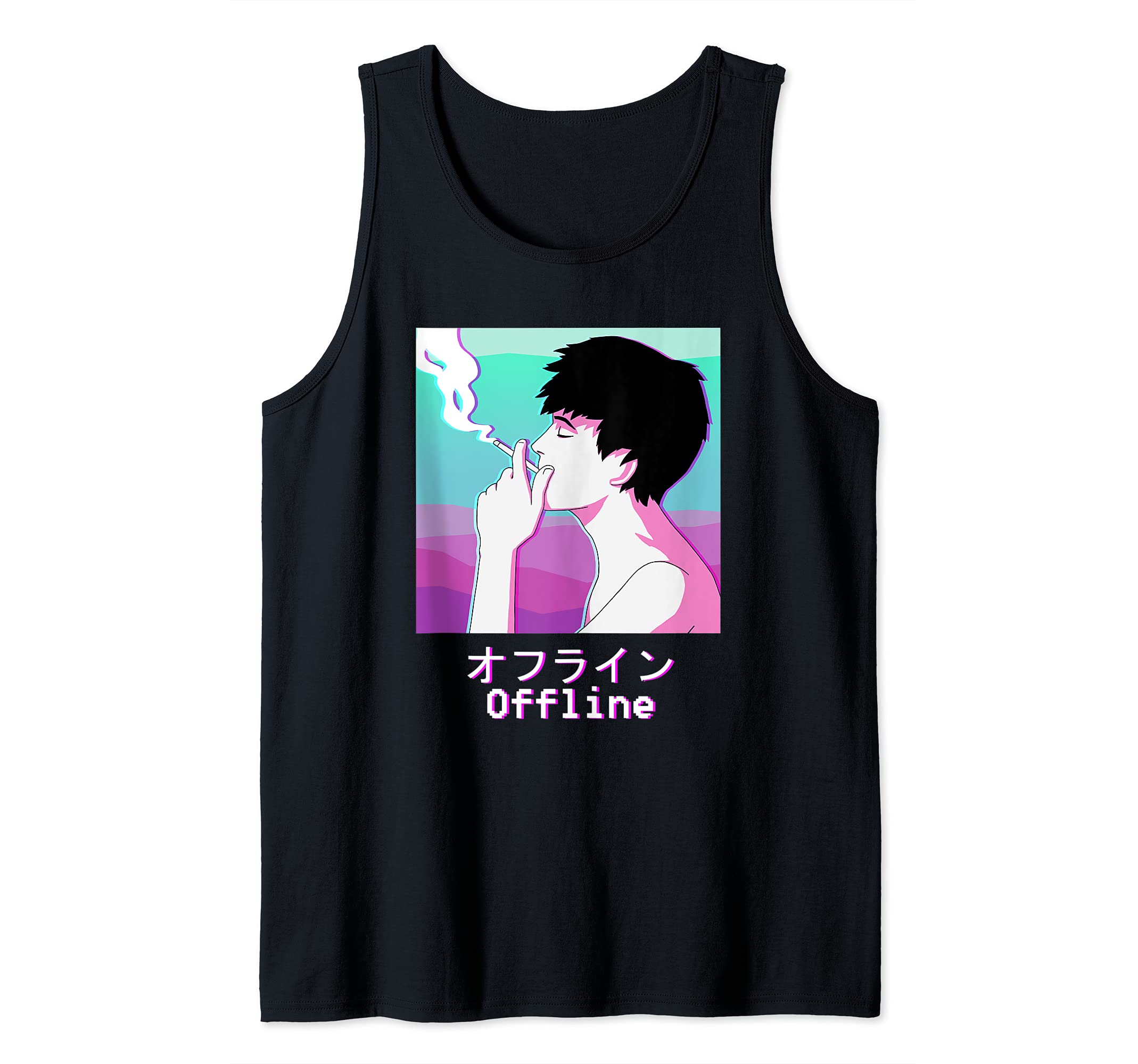 Sad Boy Smoking Japanese Aesthetic Vaporwave Sad Face Tank Top